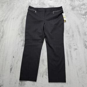 NEW Alfani Pants Womens 14 PETITE Black Pull On Slim Leg Front Seam Zip Pockets